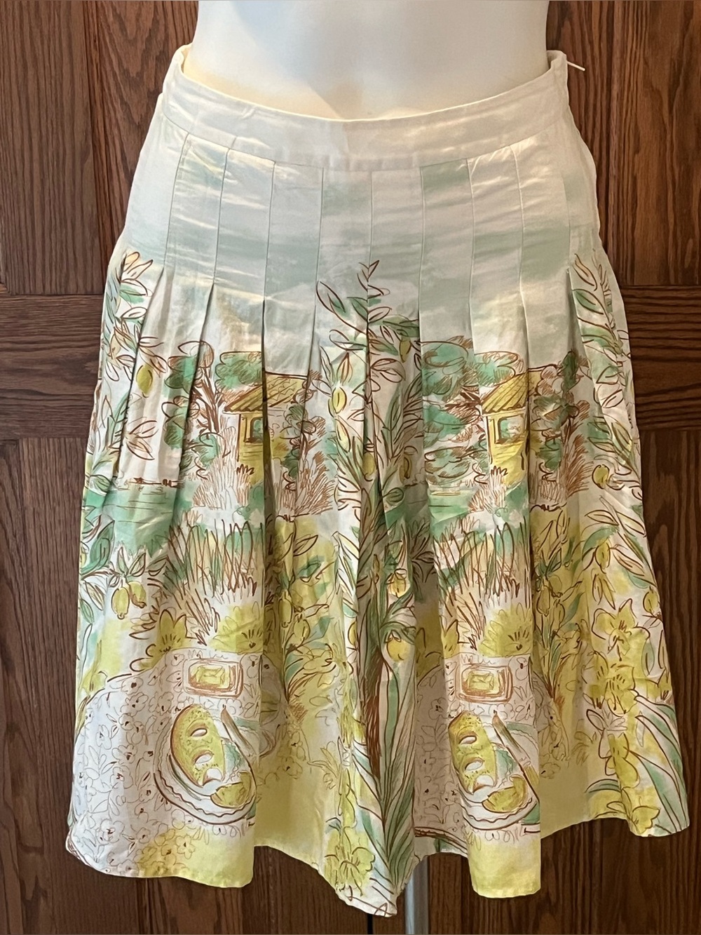 Gadzooks vintage picnic scene cotton skirt S